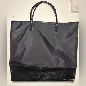 Burberry Black Nylon Tote with Patent Trim and Logo